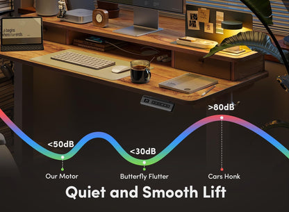 40 X 24 Inch Height Adjustable Electric Standing Desk with Double Drawer, Computer Desk, Home Office Stand up Table with 4 Height-Adjustable Feets & 2 Hooks, Light Rustic