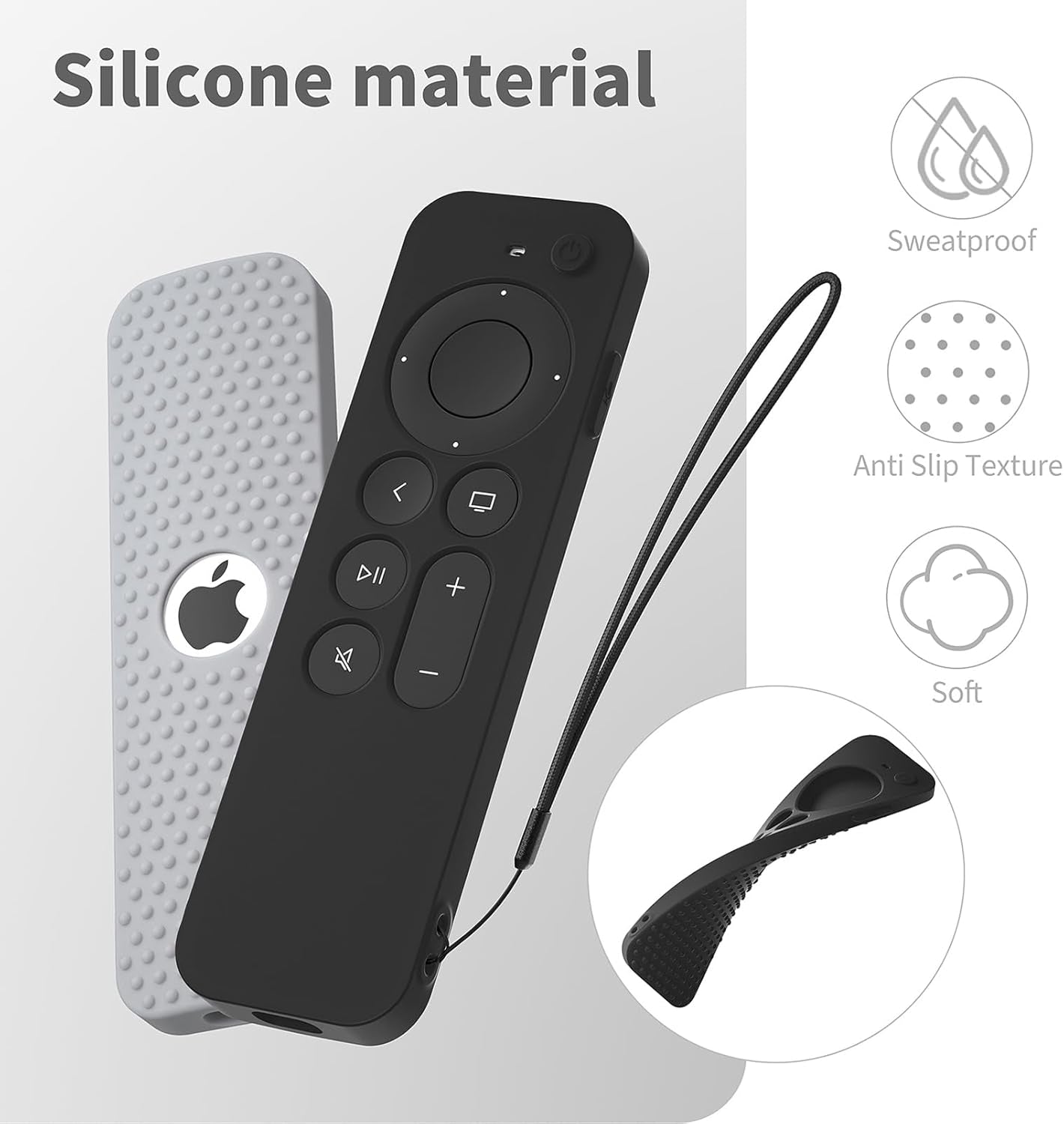 Silicone Cover Compatible with Apple TV Siri Remote 3Rd 2023 Shockproof Protective Case for Apple TV 4K 2Nd 2021 Remote Sleeve with Lanyard(Black)