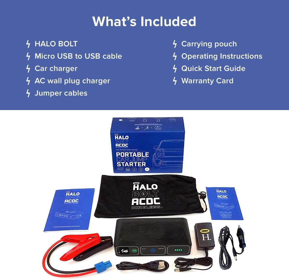 Bolt Wireless Laptop Power Bank - 44400 Mwh Portable Phone Laptop Charger Car Jump Starter with AC Outlet and Car Charger, Blue Graphite