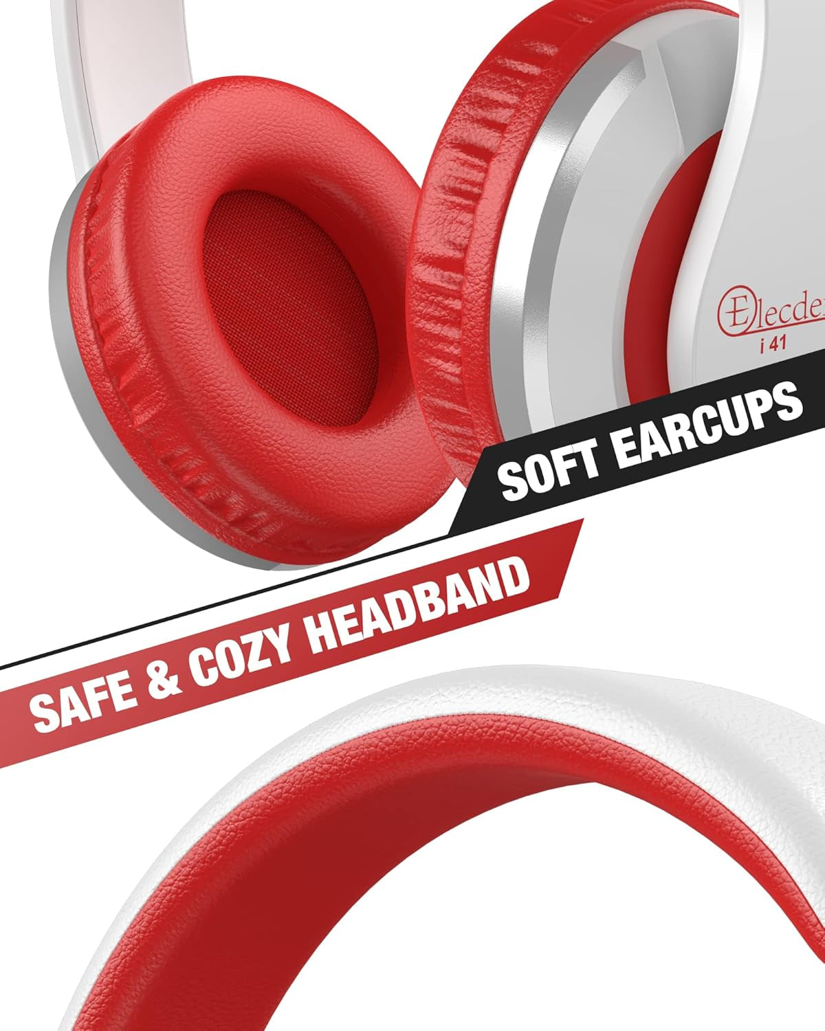 I41 Kids Headphones, on Ear Headphones with 3.5Mm Jack for Kids Children Girls Boys Teens, Foldable, Adjustable, Red